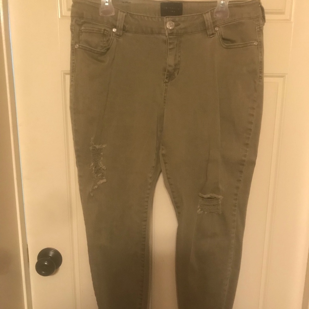 Size 15 distressed olive color jeans